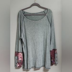 Soft Surroundings Green Floral Tiered Cuff Thermal Shirt Size 2x Cottage Core